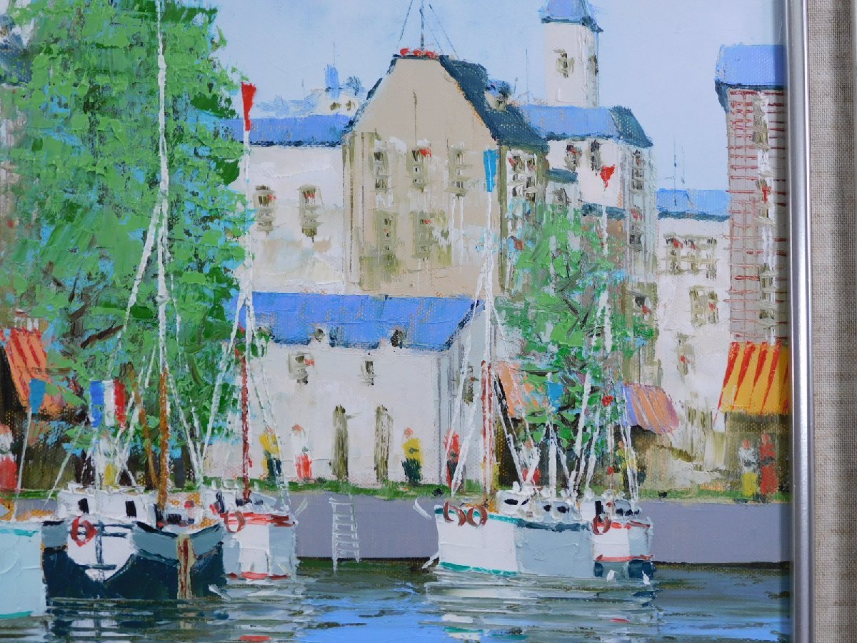 黒沢久 オリオ港(港風景画) F10号 キャンバス 油彩 額装 直筆サイン 彩日