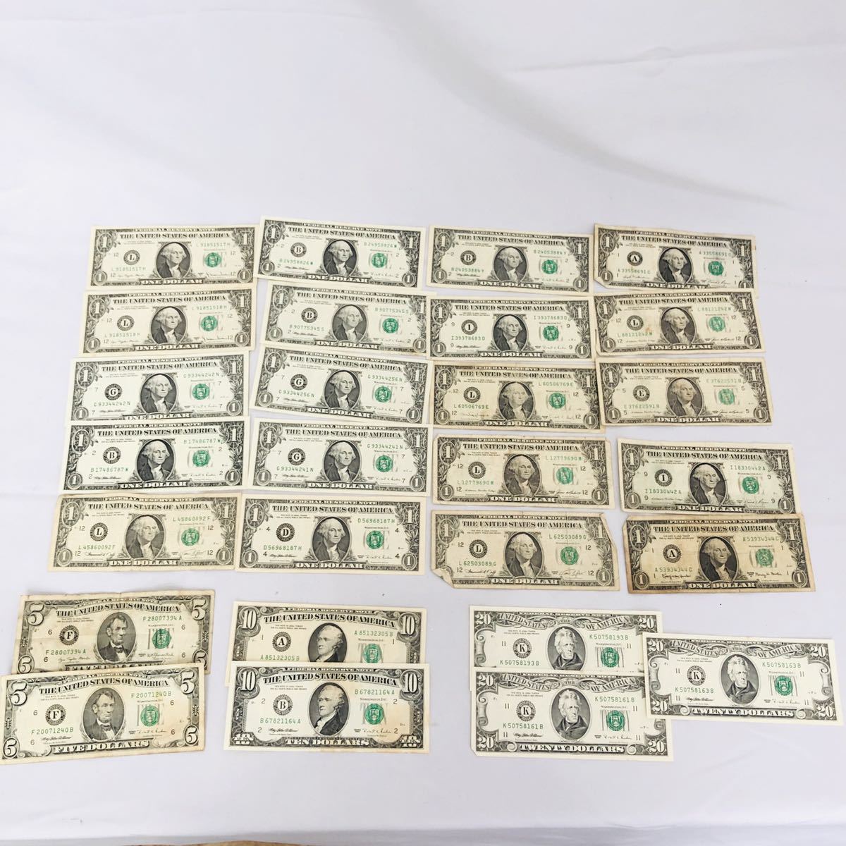 1円 アメリカ ドル 米ドル 札 紙幣 まとめ 合計110ドル 1ドル×20 5