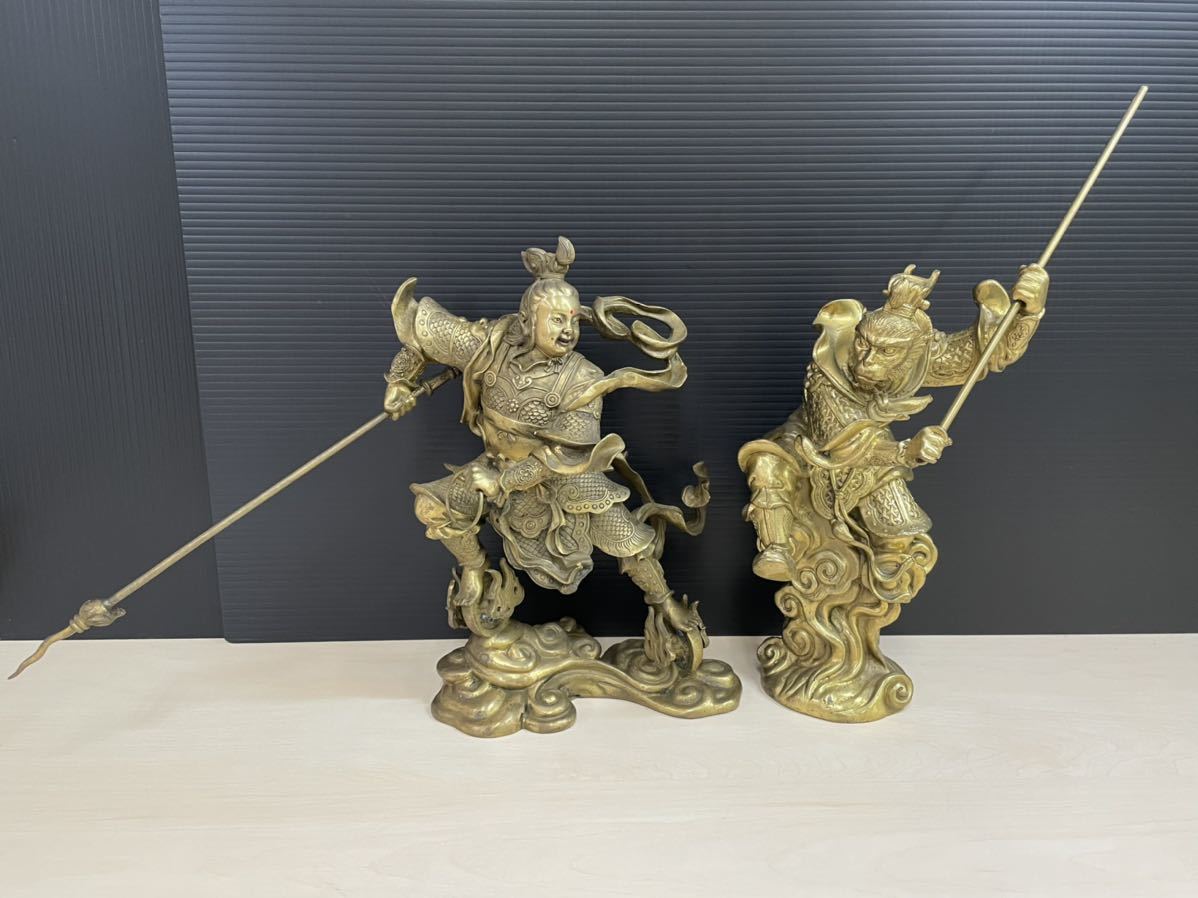西遊記 孫悟空 中国古代の有名な真鍮の男像ブロンズ孔子彫刻磨かれた