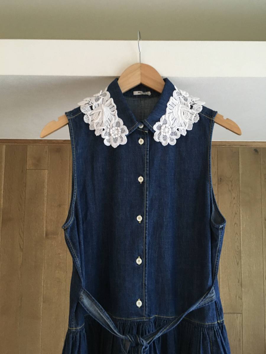 MIU MIU ミュウミュウ デニム プリーツ ロゴ ドレス ワンピース 40 MIU