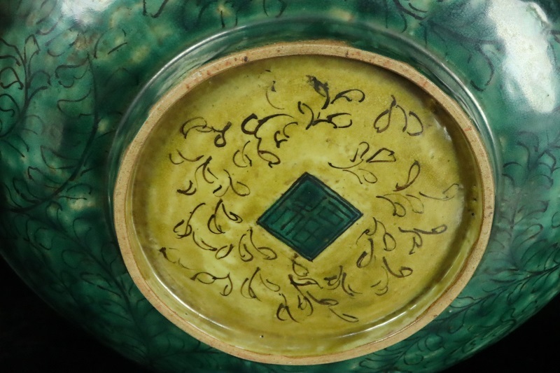 古九谷焼 角福 吉田屋 青手色絵山水大皿～ 希少年代物 古九谷焼