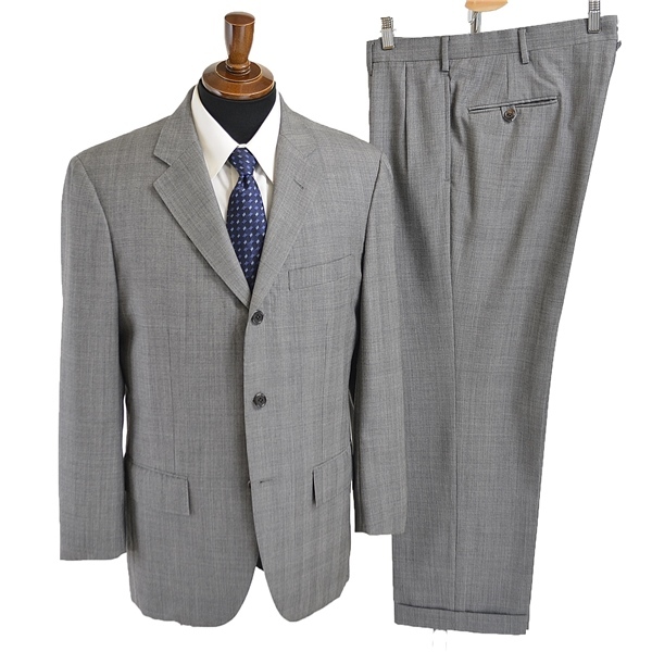 2RF021】Polo ラルフローレン 3つボタン シングルスーツ AB6 L グレー グレンチェック 総裏 ツータック 春秋 合物 SR-RL-YM-0031