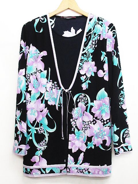 美品 LEONARD レオナール カンカン素材 花柄 長袖 チュニック 