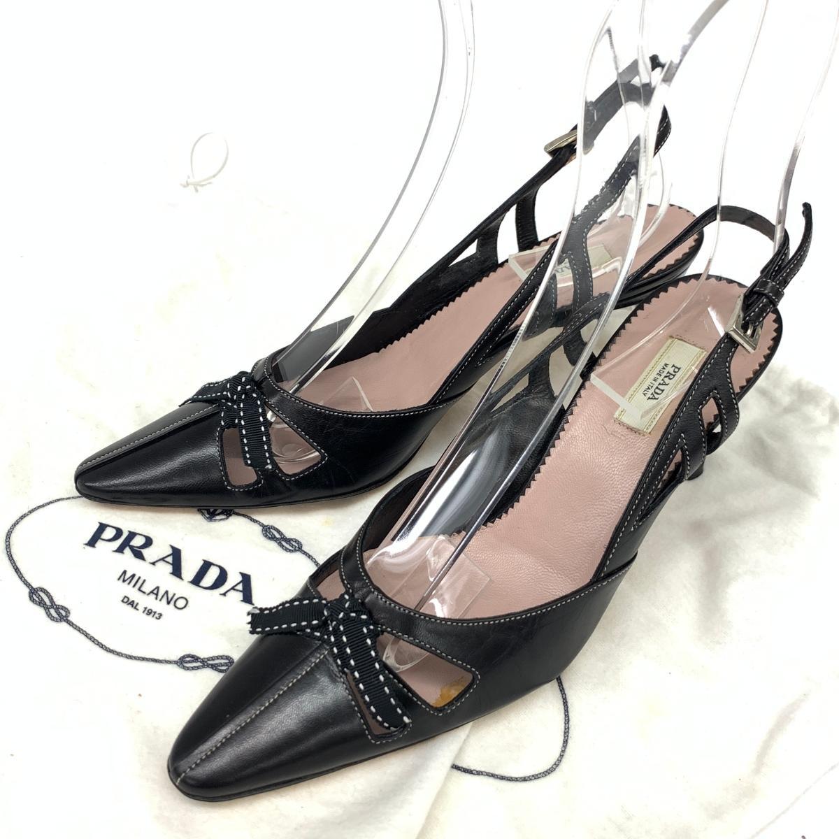 ◆PRADA プラダ パンプス サイズ34◆　black /黒/ブラック/リボン/ストラップ/イタリア製/レディース/シューズ/靴 プラダ PRADA パンプス 1XZ747 サイズ34 1&frasl;2EBAP7058