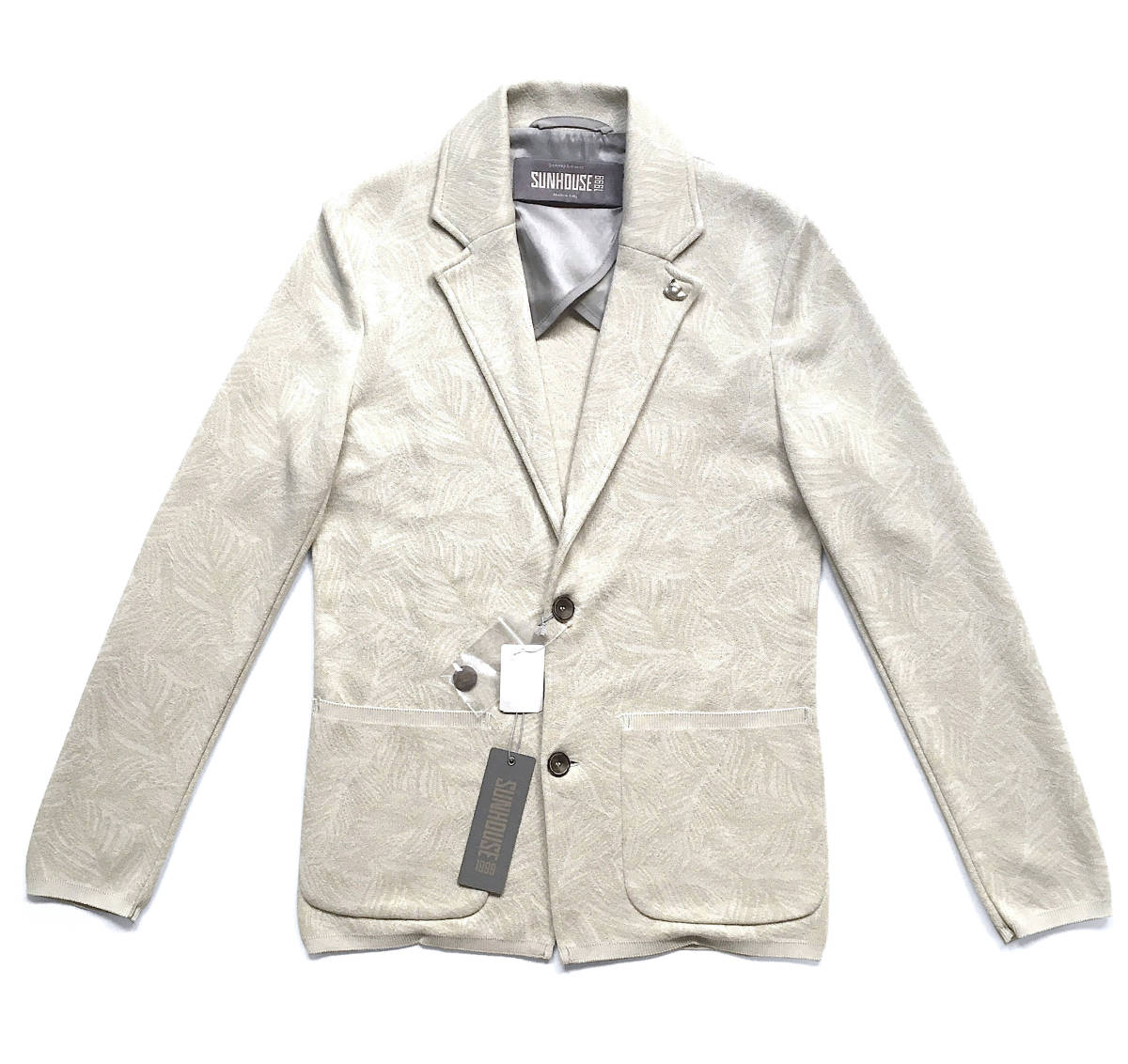 新品 春夏 SUNHOUSE 44 S サンハウス ニットジャケット ジャケット シングル ライトベージュ ボタニカル柄 正規品 定価5万 イタリア製