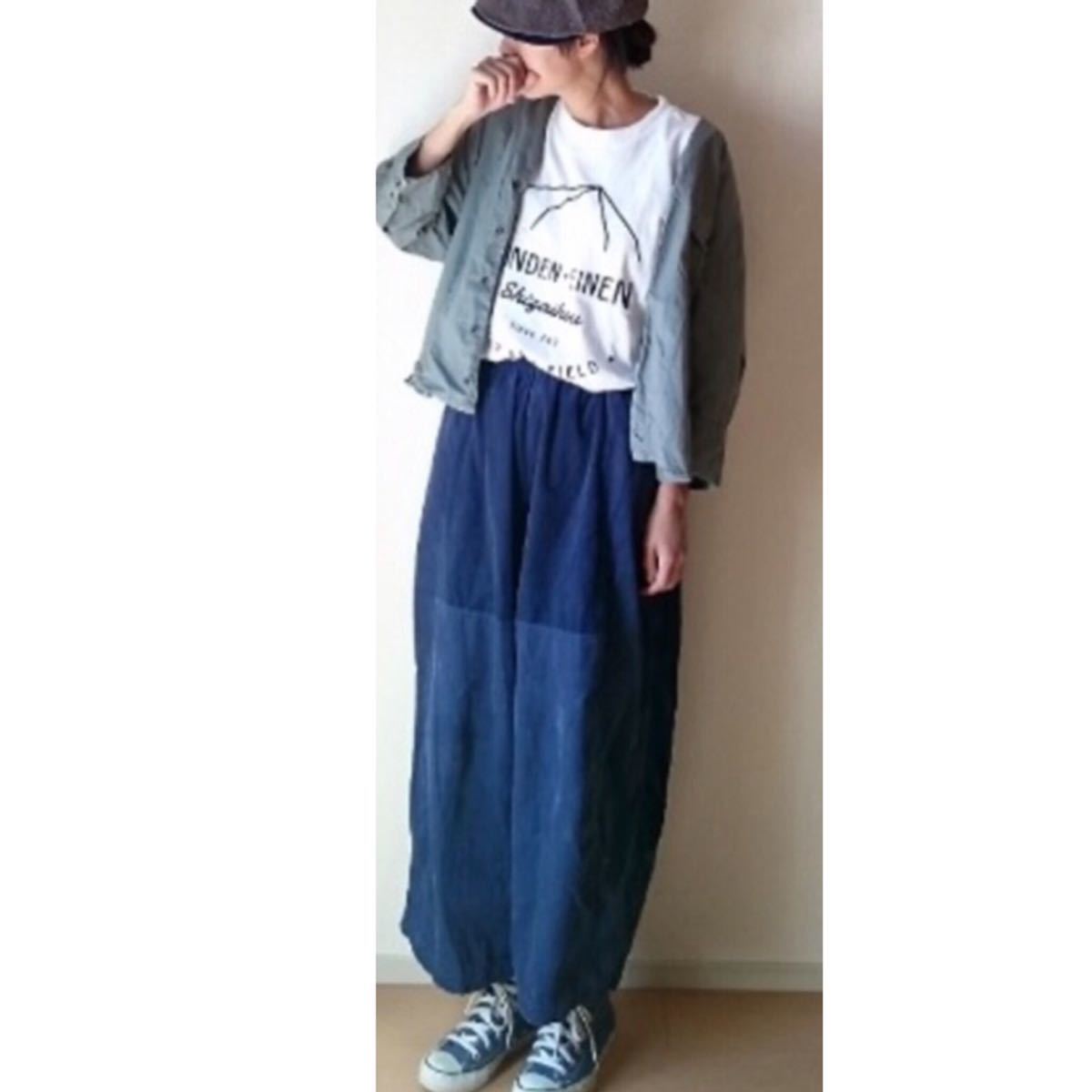 【送料込み】　ニコアンド　細　コーデュロイ　ゆったり　コクーン　パンツ　③ M ネイビー　ワイドパンツ nikoand... niko and SALE／40%OFFプリントコーデュロイパンツ 「SサイズWEB限定」ストレッチ and（ニコアンド）の「プリントコーデュロイパンツ SALE／20%OFFSサイズWEB限定ストレッチ