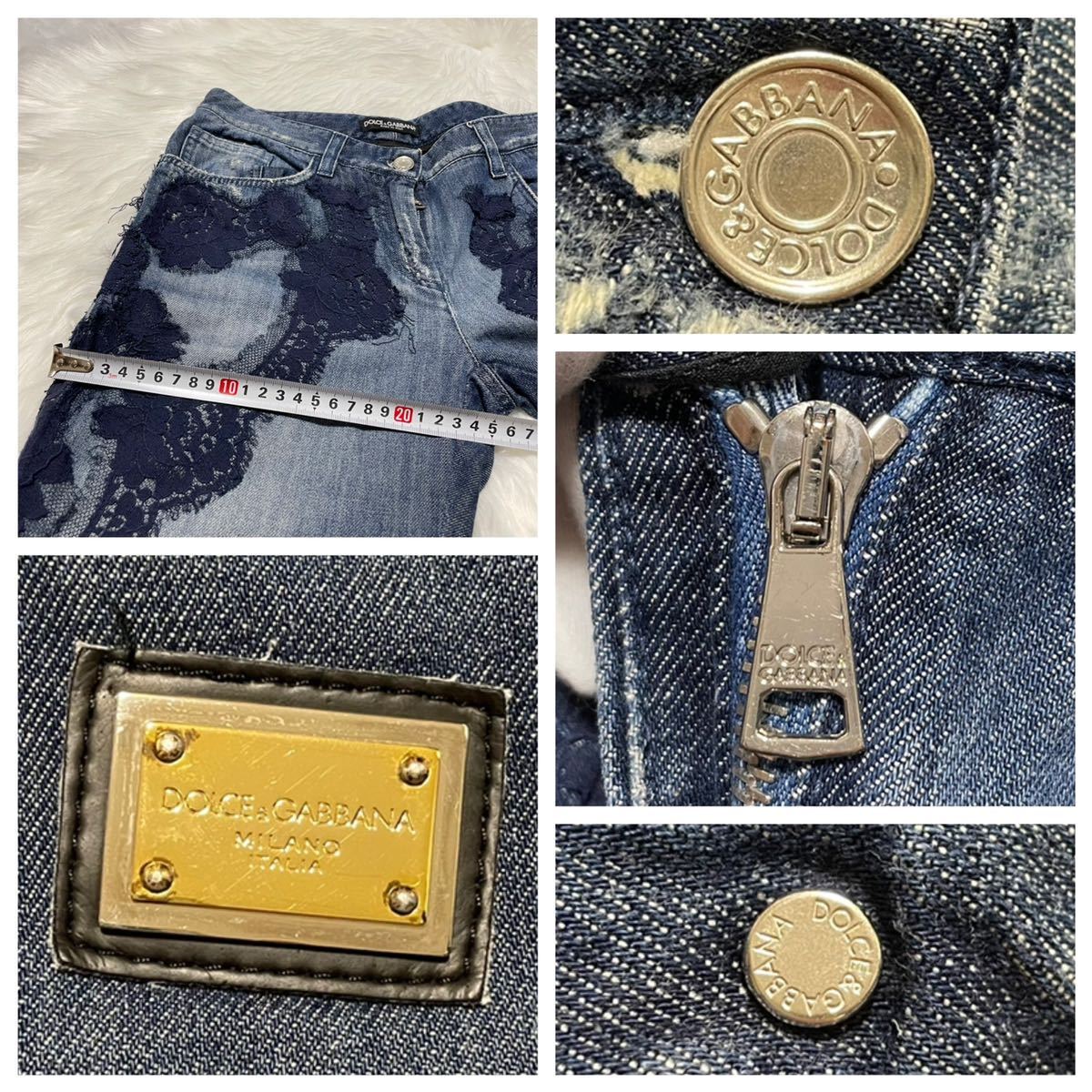 本物 ドルチェ＆ガッバーナ レース装飾 プレート付 ダメージ加工