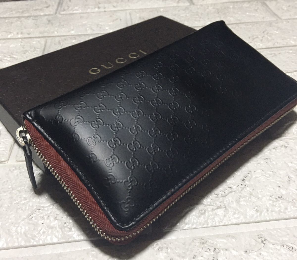正規品／鑑定済みGUCCIマイクロGGラウンドジップ長財布／型番308260 