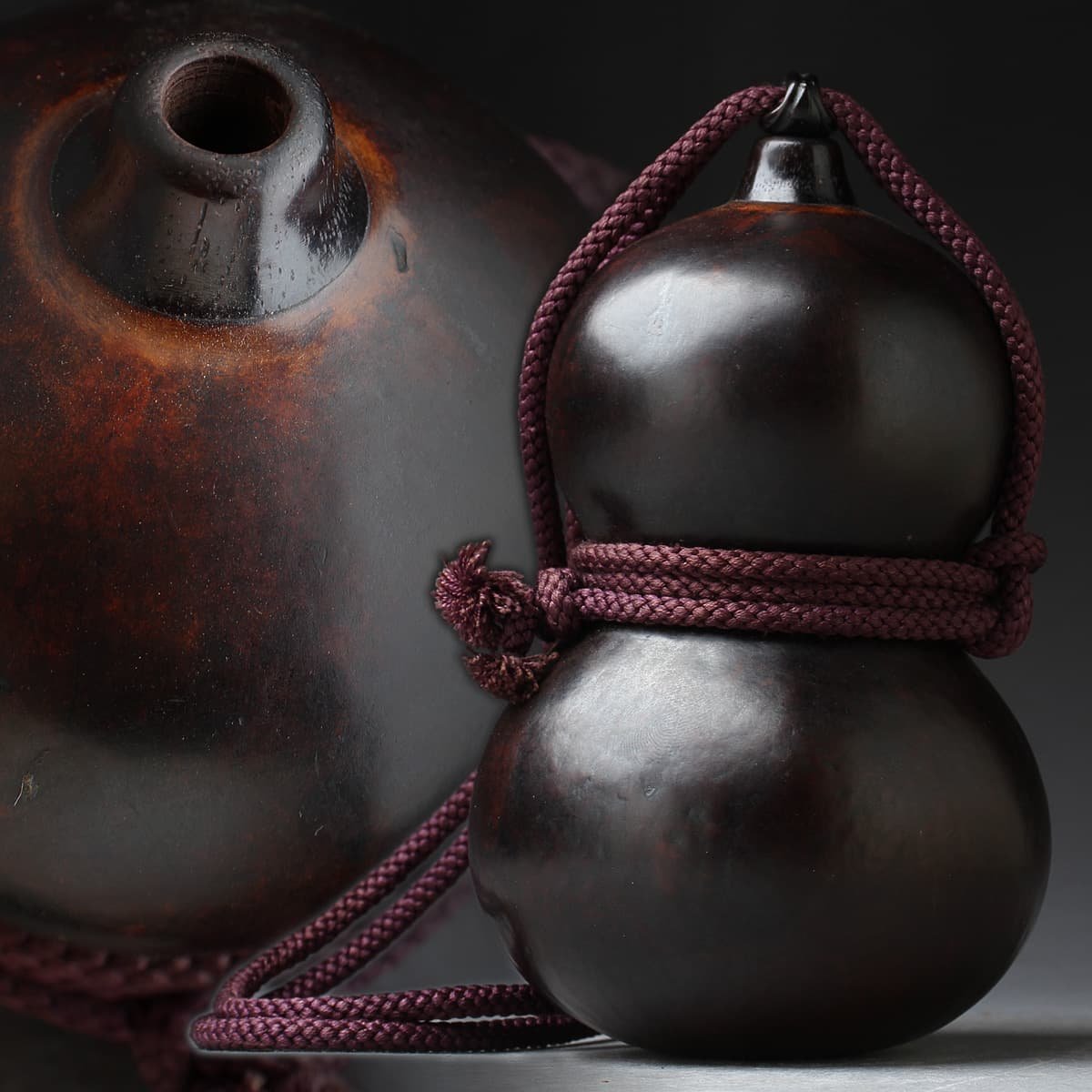 EE587 時代物 紫檀口詮 天然古瓢箪 高14.8cm 重59g・瓢箪煎茶飾り・