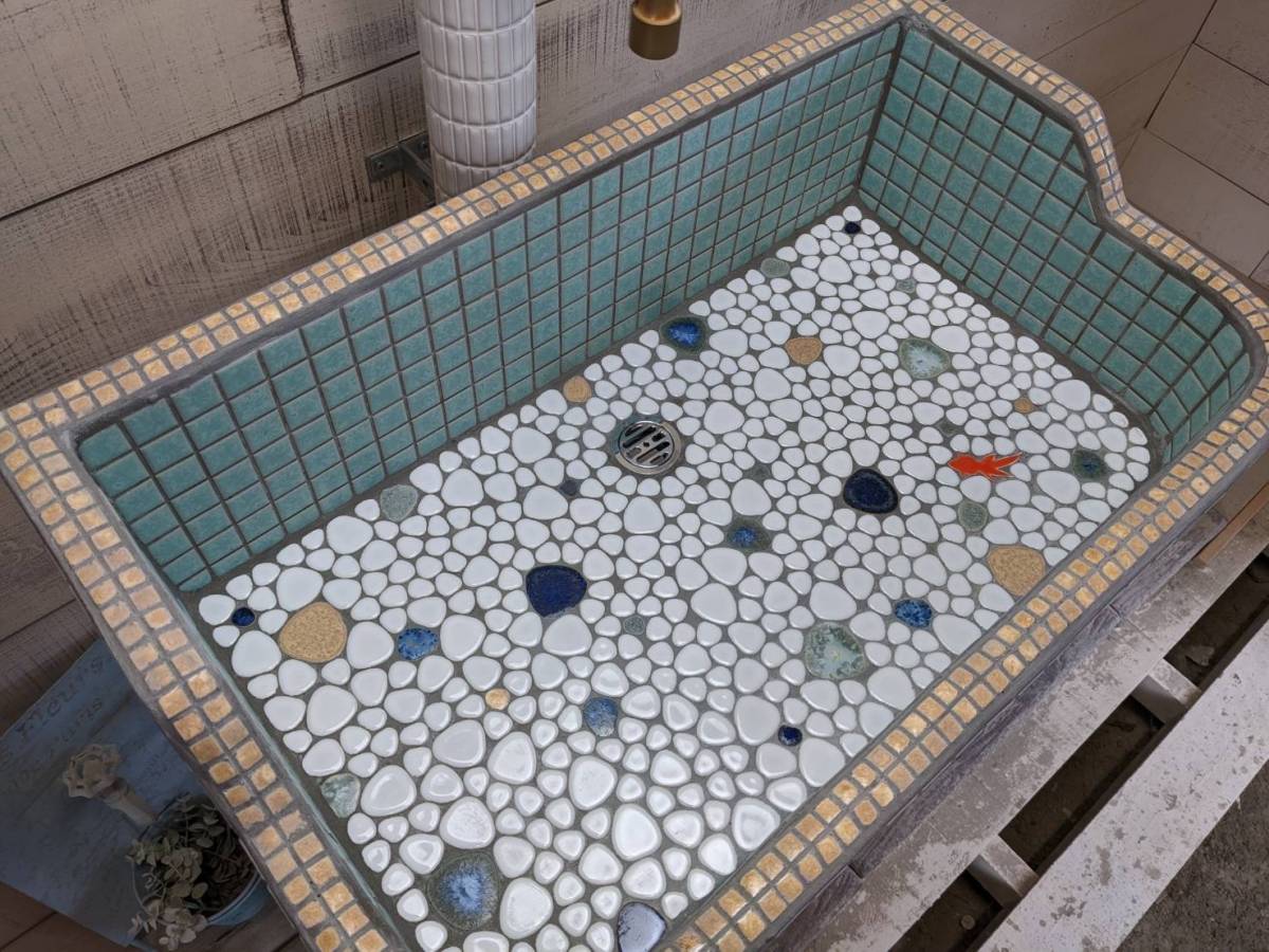 作善堂タイルシンク流し台 モザイクタイル 日本製 オシャレ雑貨 LS013