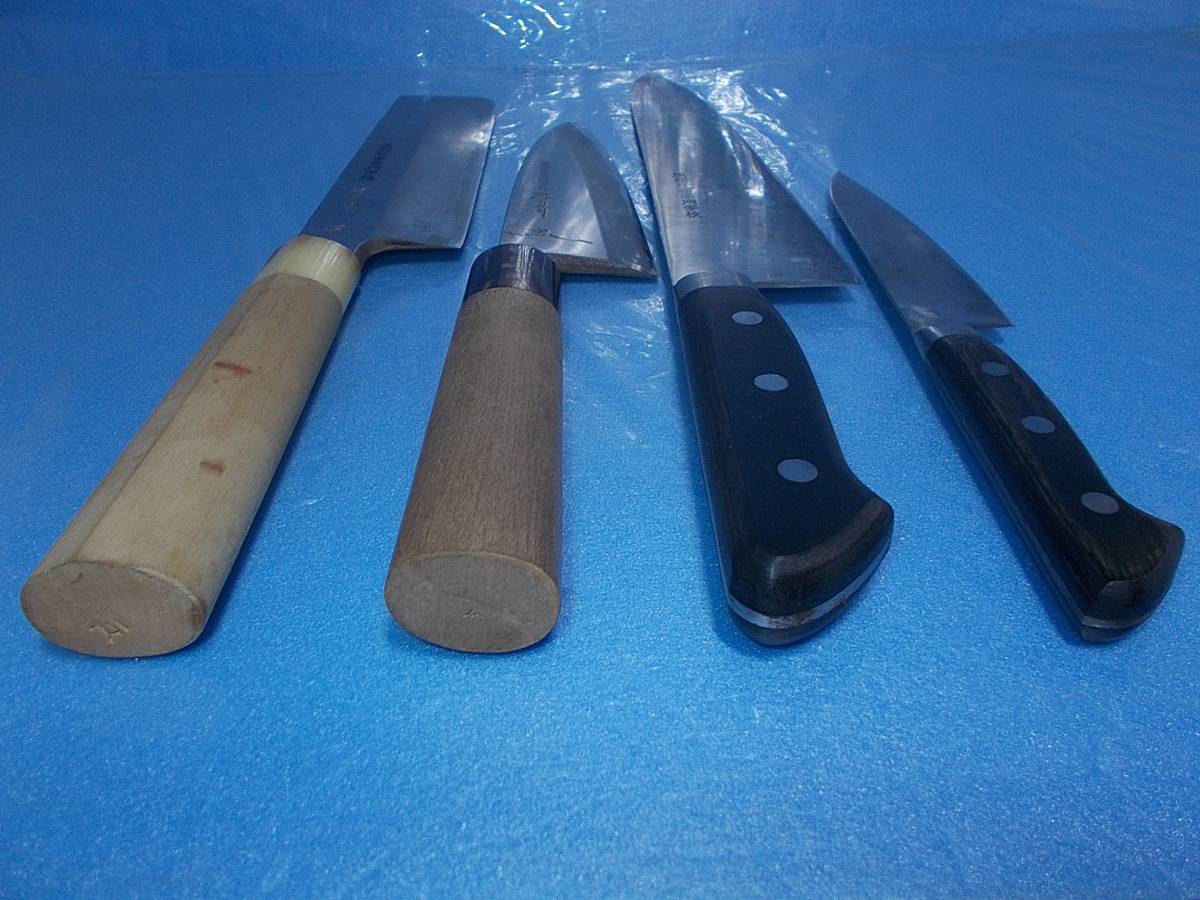 即決有]包丁4本セット 堺刀司 服部栄養専門学校 菜切り 出刃 牛刀 