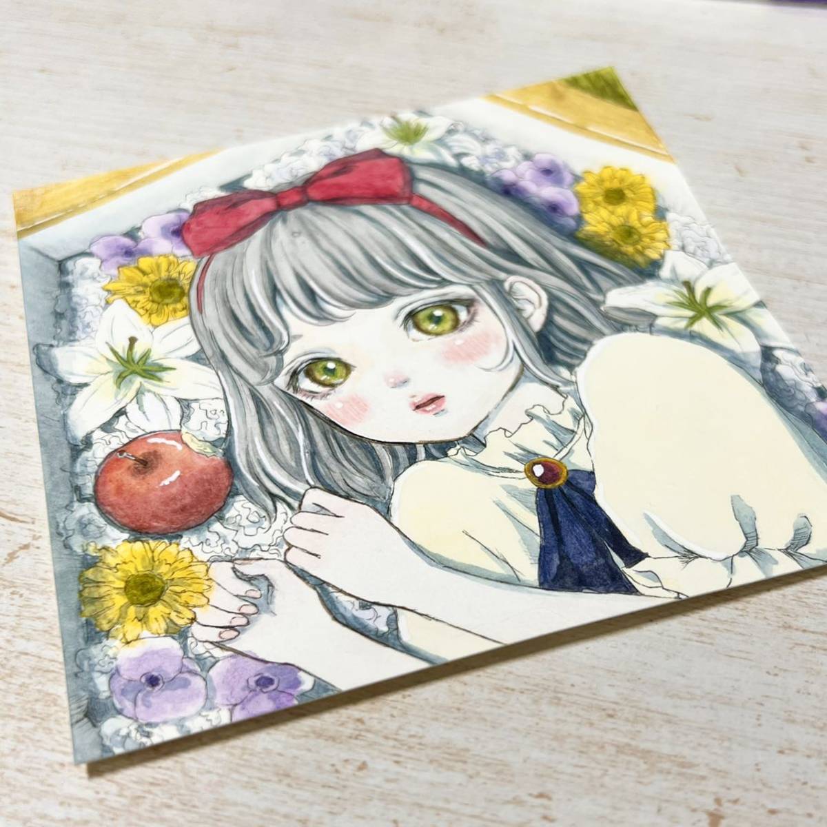 手描きイラスト オリジナル 女の子 水彩画 原画 アナログイラスト 色紙