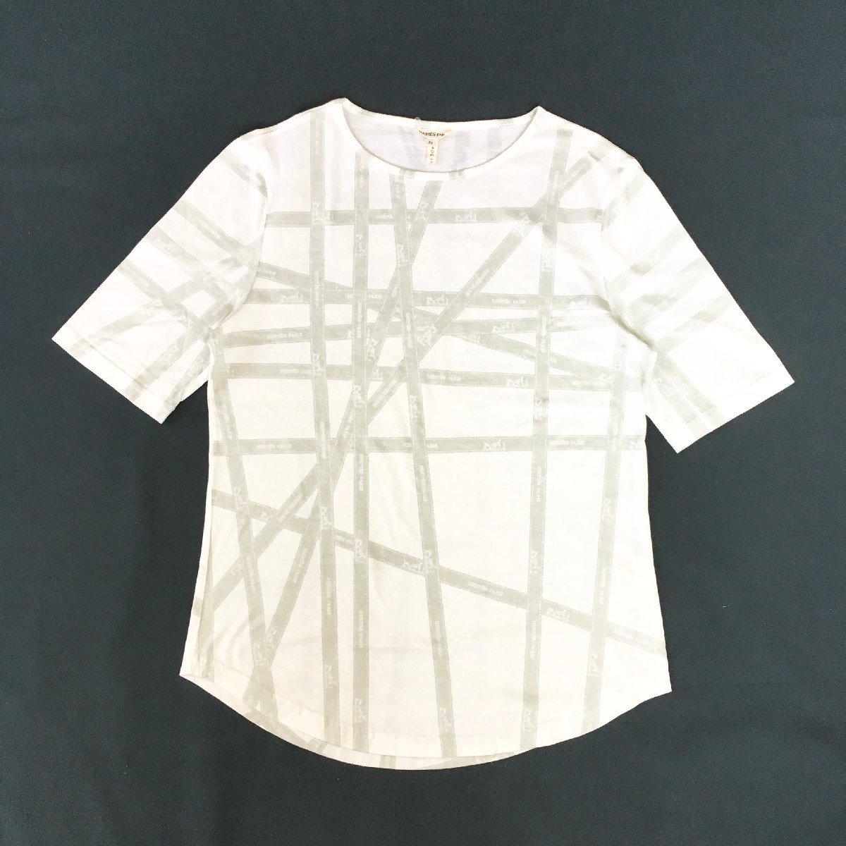 ★美品 HERMES PARIS エルメス 半袖 カットソー Tシャツ プルオーバー リボン柄 サイズXS トップス レディース★