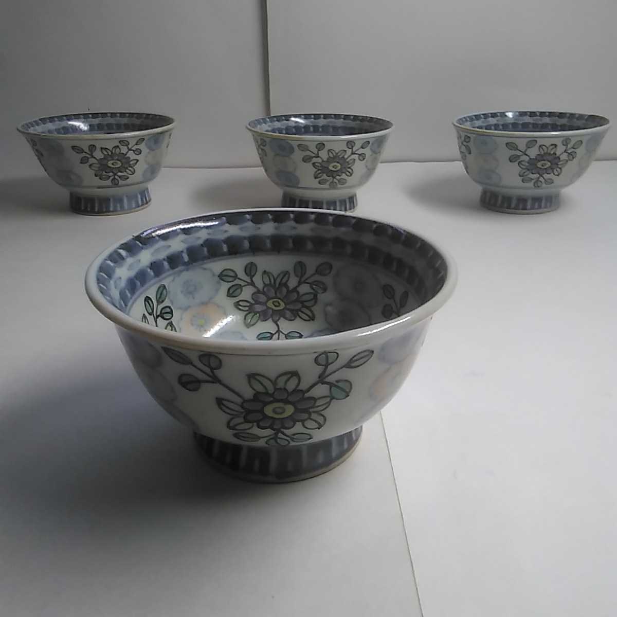 佐藤走破 走破窯 六代 佐藤走破作 染錦菊牡丹文 高杯小鉢 5個 走破窯
