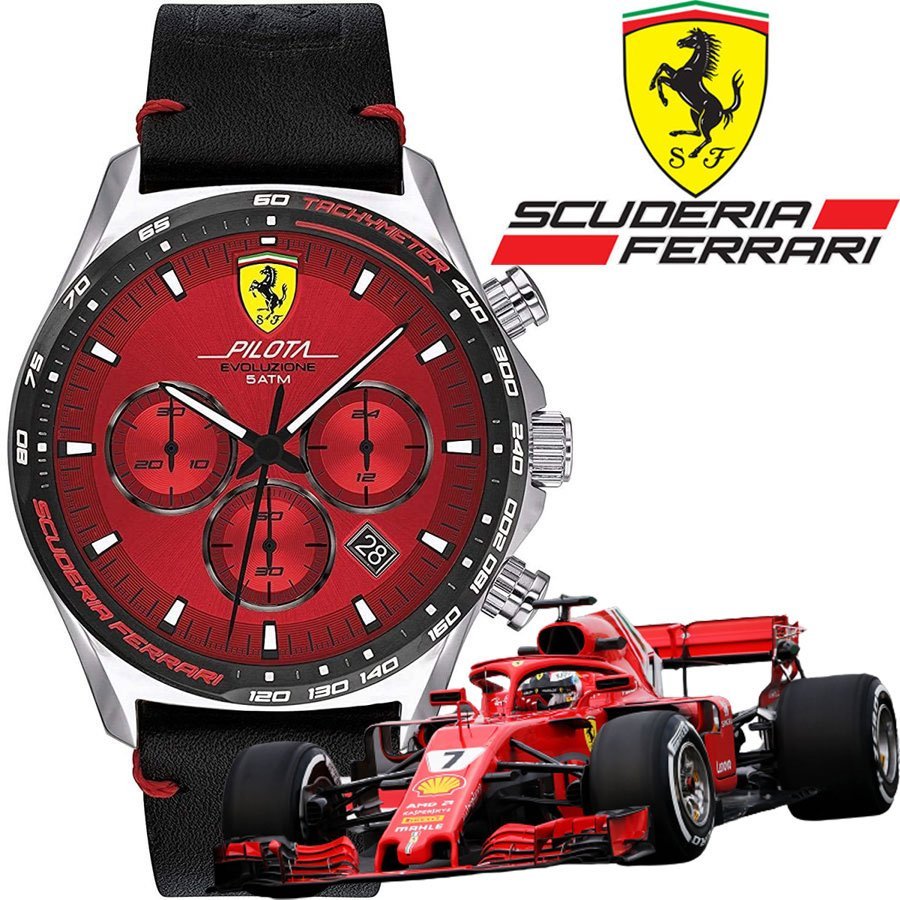 新品1円×2本 フェラーリ公式クロノグラフ 深紅 50m防水 スクーデリア 