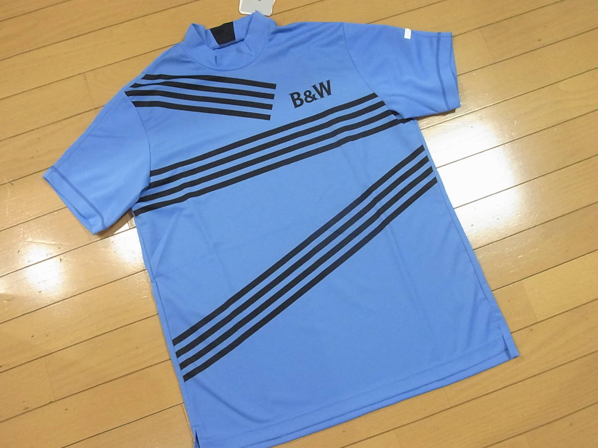 〓★新品Black＆Whiteブラック＆ホワイト ARM半袖モックネックシャツ/L〓