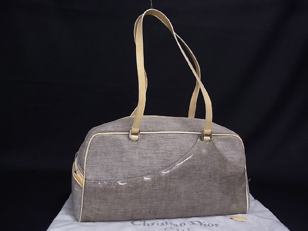 人気，豊富な 1円 Christian Dior ディオール キャンバス&times;パテントレザー ショルダーバッグ トート 肩掛け レディース グレー系&times;クリーム系 AC5814fN(その他)｜売買されたオークション情報、yahooの商品 かばん、バッグ