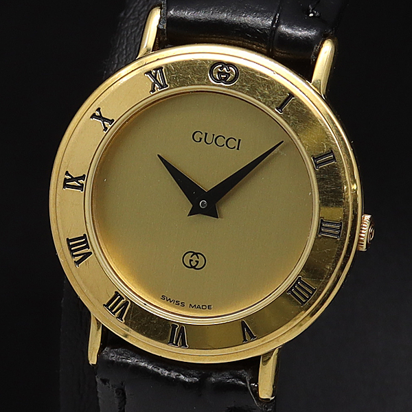 稼働 GUCCI グッチ 3000 2 L レディース腕時計 ゴールド 金文字盤