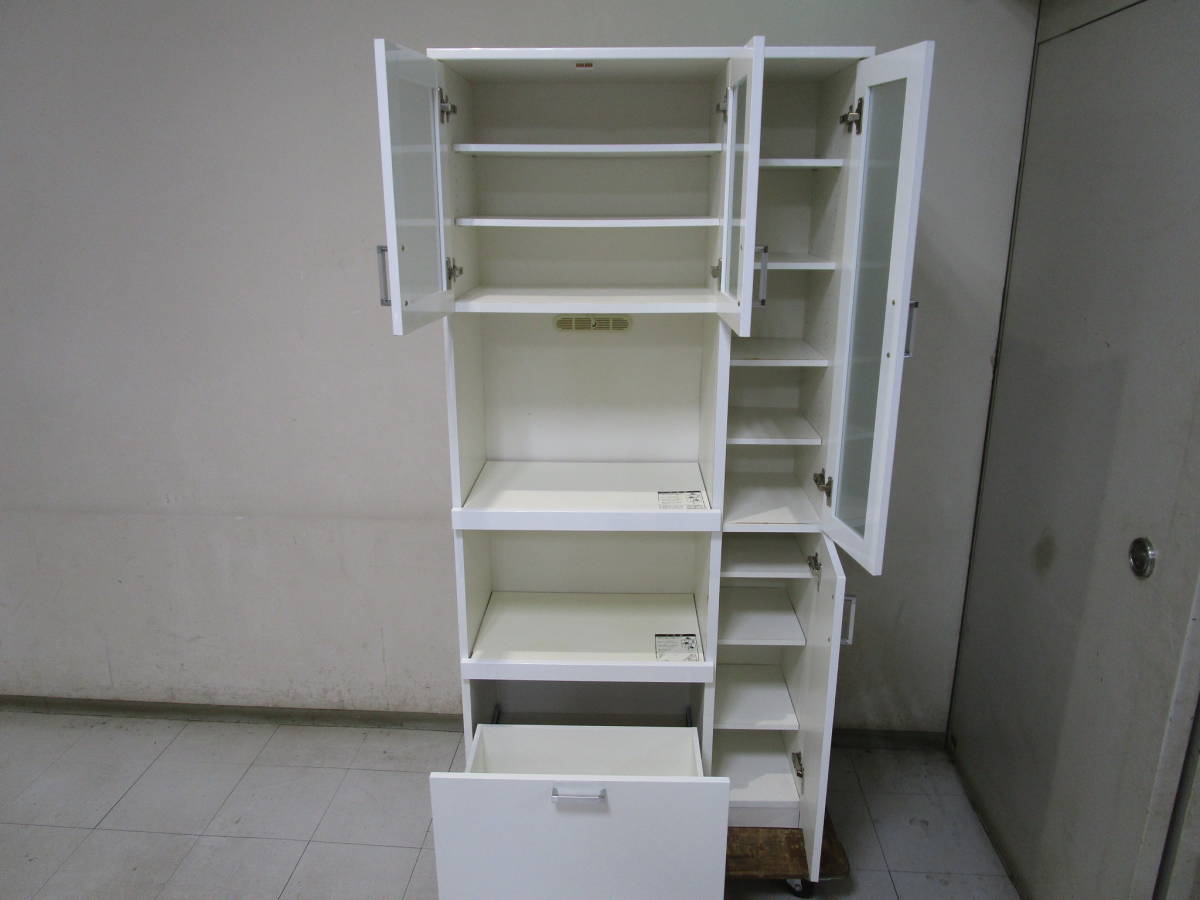 L047☆キッチンボード 幅85㎝ 高さ180㎝ ホワイト☆中古品(食器棚 