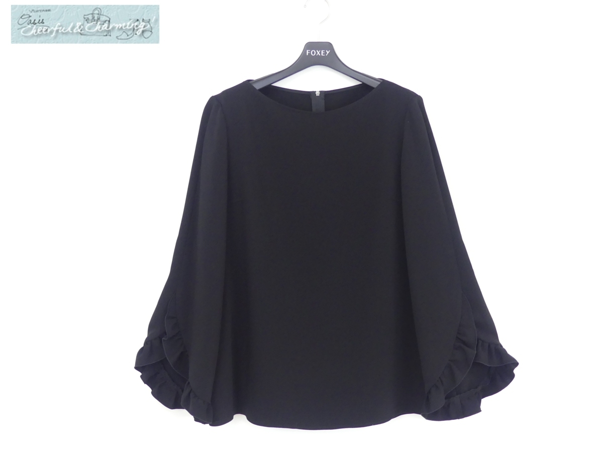 FOXEY NEWYORK ブラウス 40 ブラック アセテートBLEND#袖コンシャス 