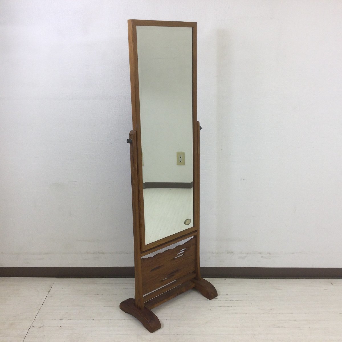 109 屋久杉 姿見 鏡 摺漆塗装 ミエミラー 高級銅引鏡 高さ128.5cm(大型 