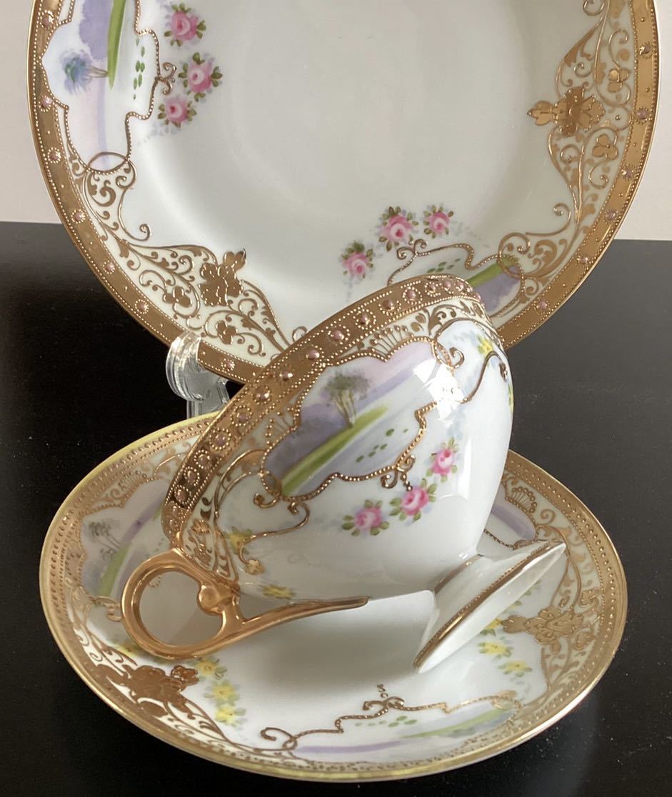 オールドノリタケ トリオ 公式通販 販売店 美品！ 湖水風景と小バラ柄