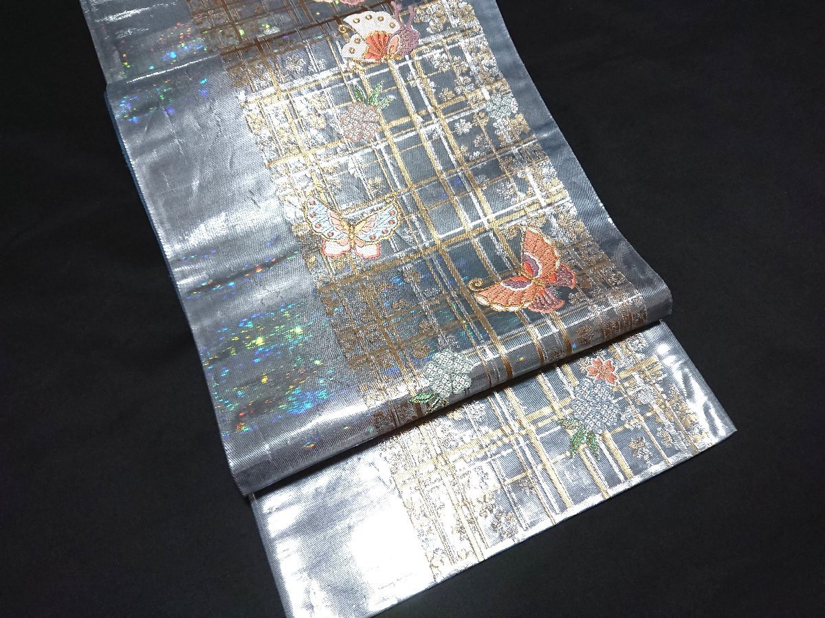 唐織 引箔 胡蝶花文様 六通柄袋帯 キモノマルシェ【L-50】 袋帯 唐織 正絹