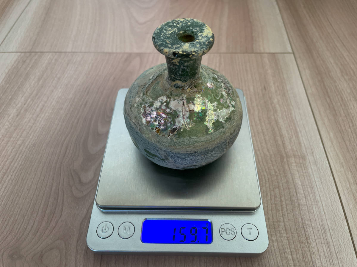 古代ローマングラス 銀化涙壺 縦約5.8㎝ 東Y7-0402☆2F 古代ローマン