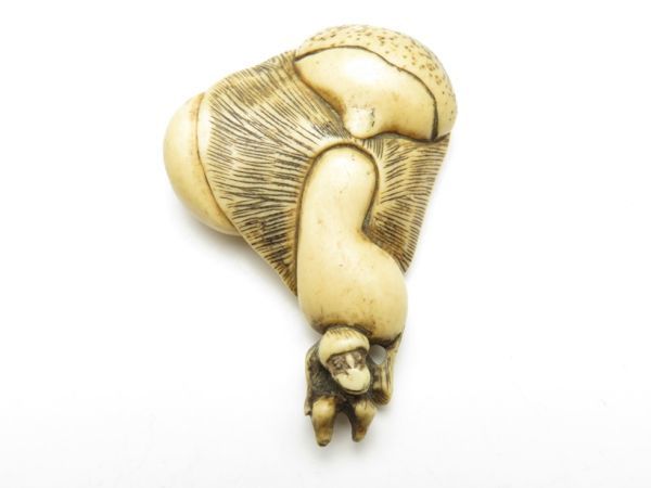 3635】コレクション／鹿角 サル根付／検＝印籠／お締め17g（初品・買取