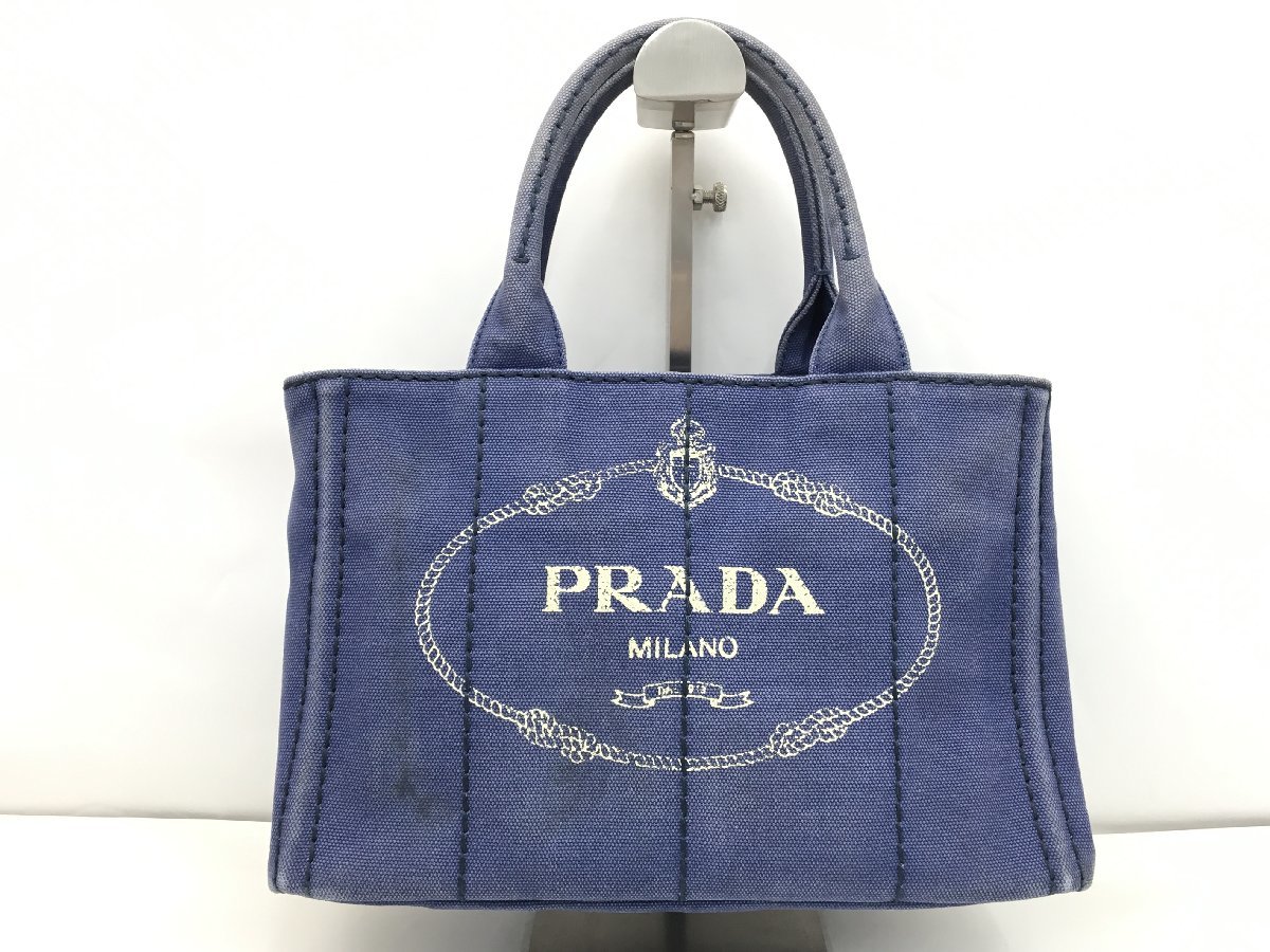 良品 プラダ カナパ ミニ ハンドバッグ インディゴ デニム 正規品 