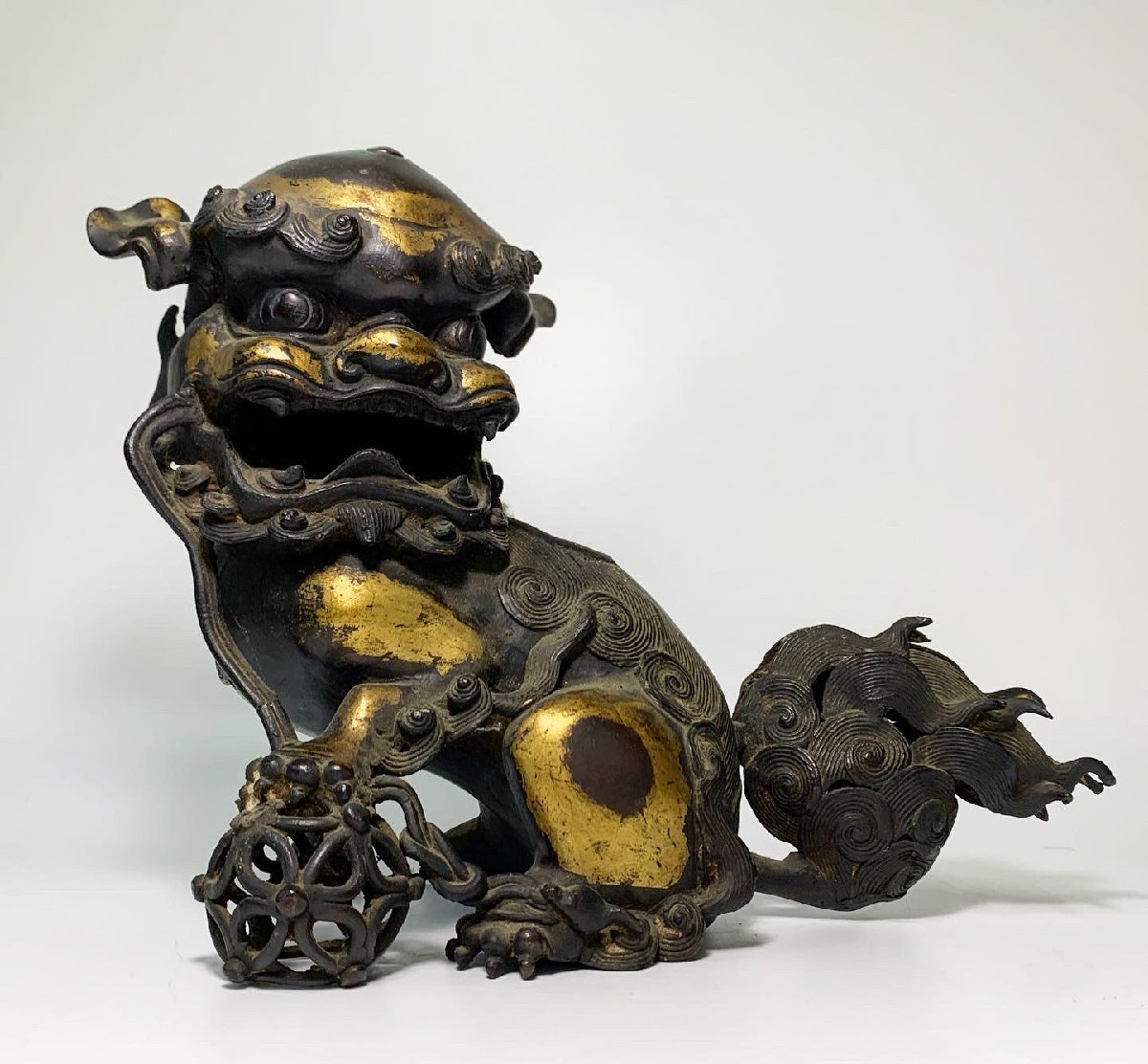 古銅 香炉 - Yahoo!オークション 玉獅子 時代物 唐銅 置物 箱付 玉取
