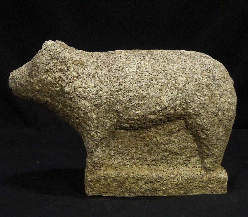 緑屋hc■ 時代物　石彫 石像　犬 置物　重量19.5kg　李朝 御影石 道祖神 庭石　i9/8-6731/17-4#120_2