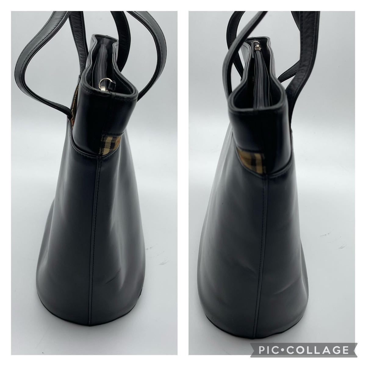 バーバリー ノバチェック BURBERRY 1円 ナイロン PVC×レザー レザー