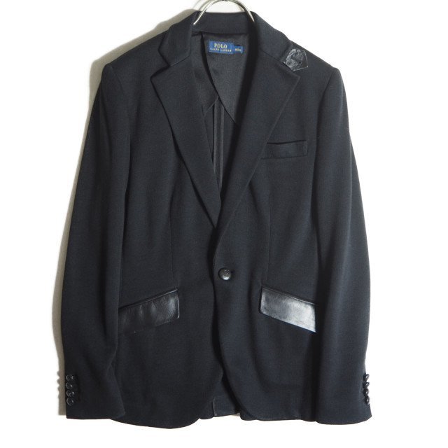美品 POLO RALPHLAUREN テーラードジャケット ブラック ニット K3933H3 ▽POLO RALPH LAUREN ポロラルフローレン▽ コットンレーヨン