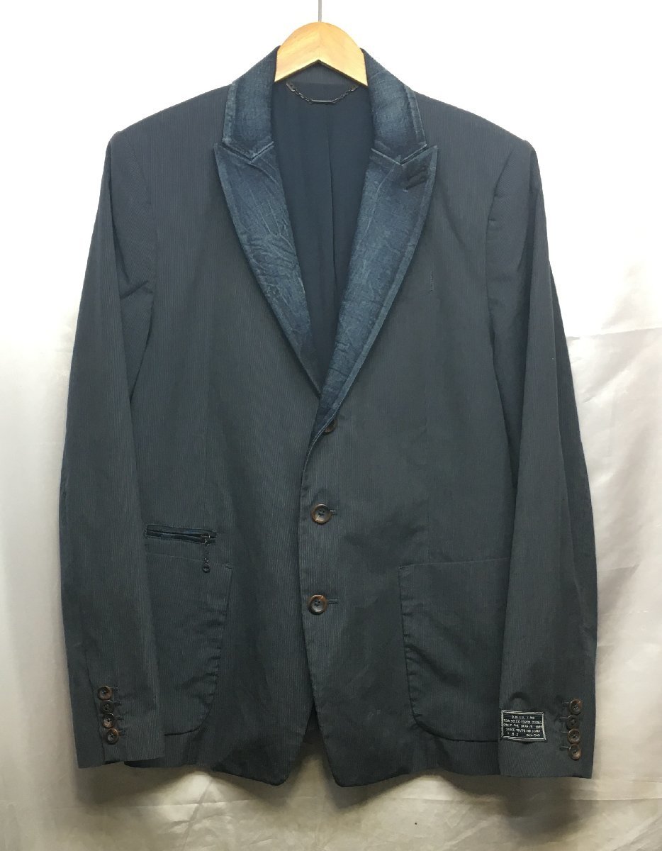 メンズ DIESEL テーラードジャケット L グレー/ストライプ