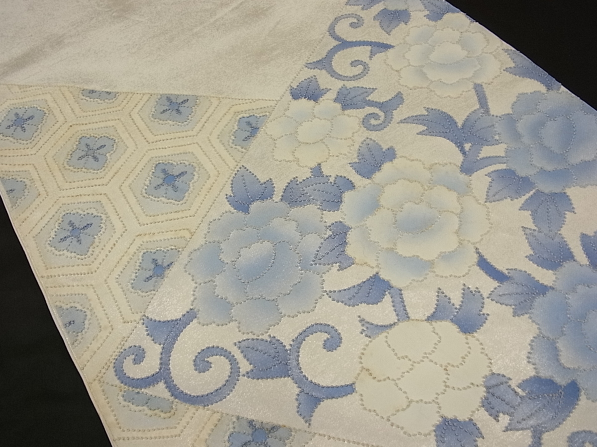 相良刺繍 袋帯 刺繍 幾何学模様 正絹 お太鼓柄 ロングサイズ D520