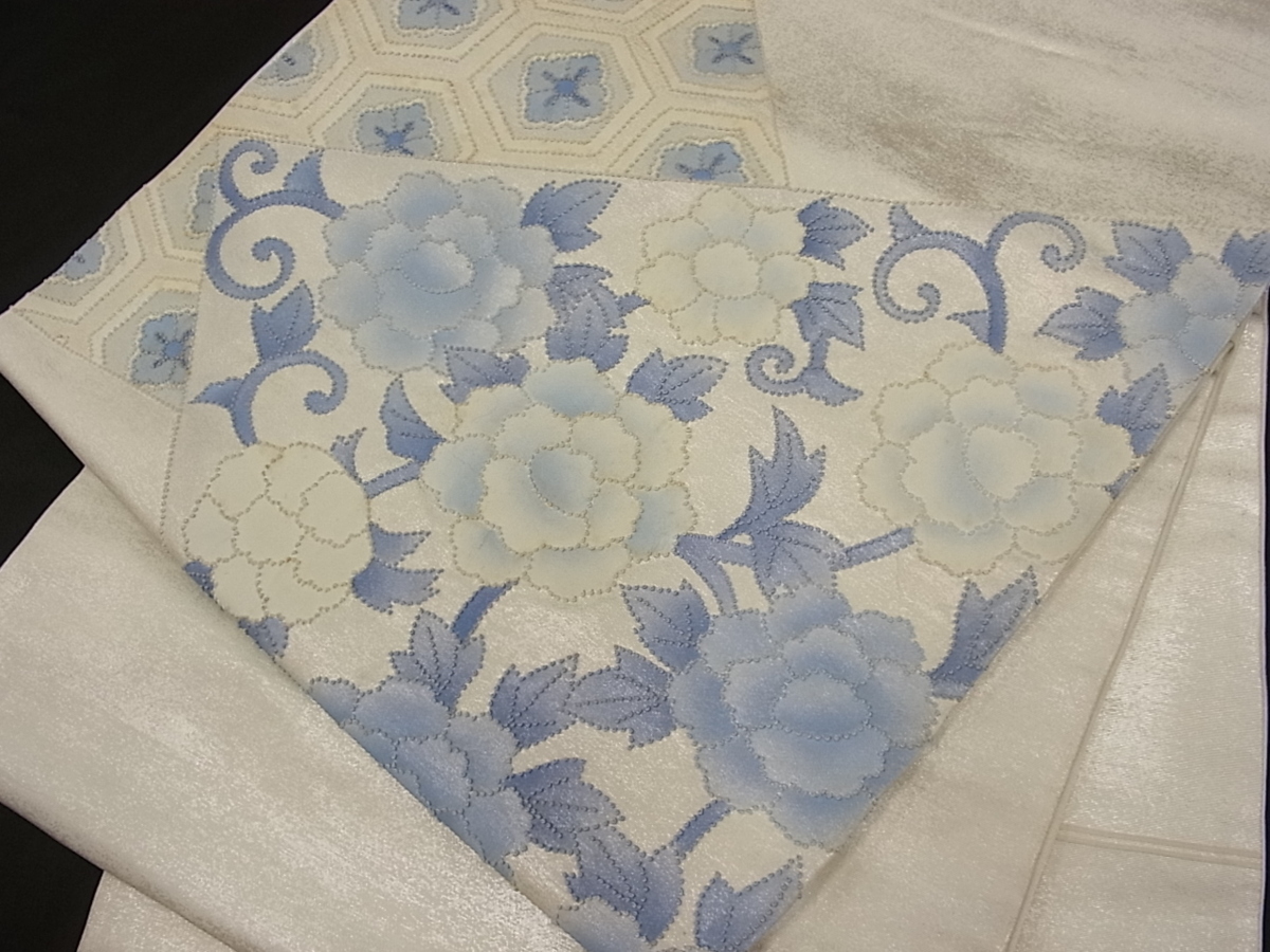 着物屋こころ□太鼓柄袋帯 中国三大刺繍 相良刺繍 切嵌花唐草文 正絹
