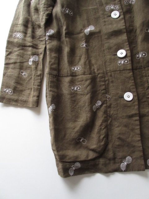 美品 mina perhonen laundry /ミナペルホネン choucho リネンコート 38 