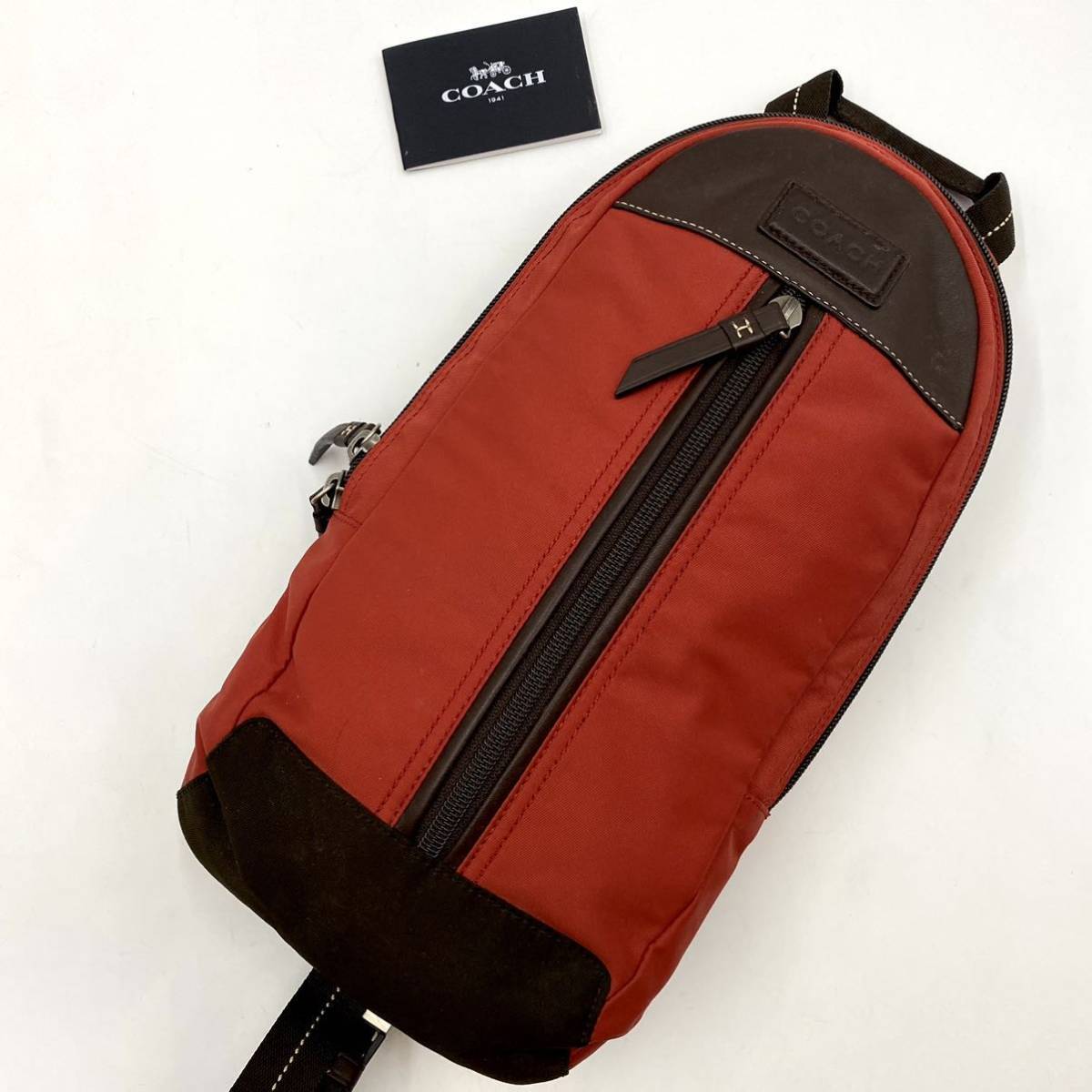 1円〜【未使用】定価10万円 希少色 コーチ COACH ボディバッグ ショルダーバッグ メッセンジャーバッグ レザー メンズ レディース 赤