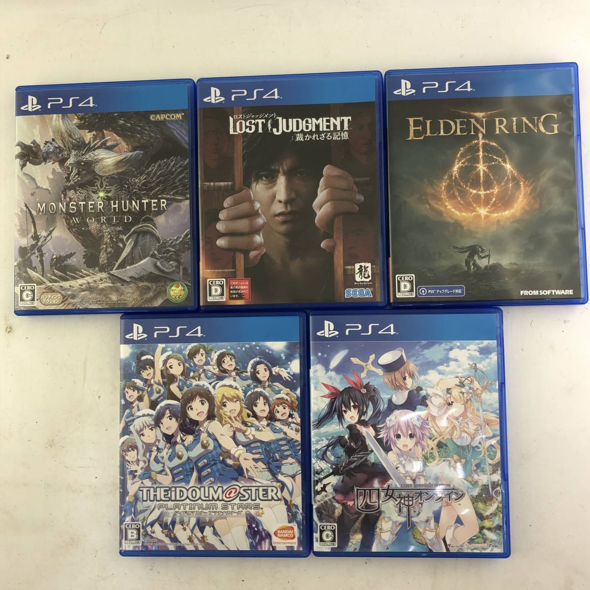 【5点セット】PS4 ソフト まとめ/エルデンリング/ロストジャッジメント/モンハン ワールド/四女神オンライン/アイマス プラチナスターズ