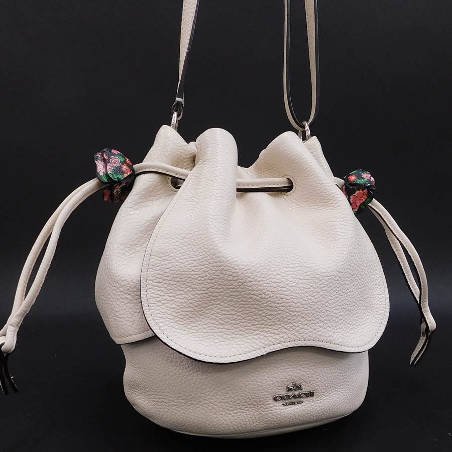 1円 ■ 美品 コーチ ショルダーバッグ F57543 ホワイト系 レザー ペプルドレザー 肩掛けカバン COACH ■ Bll