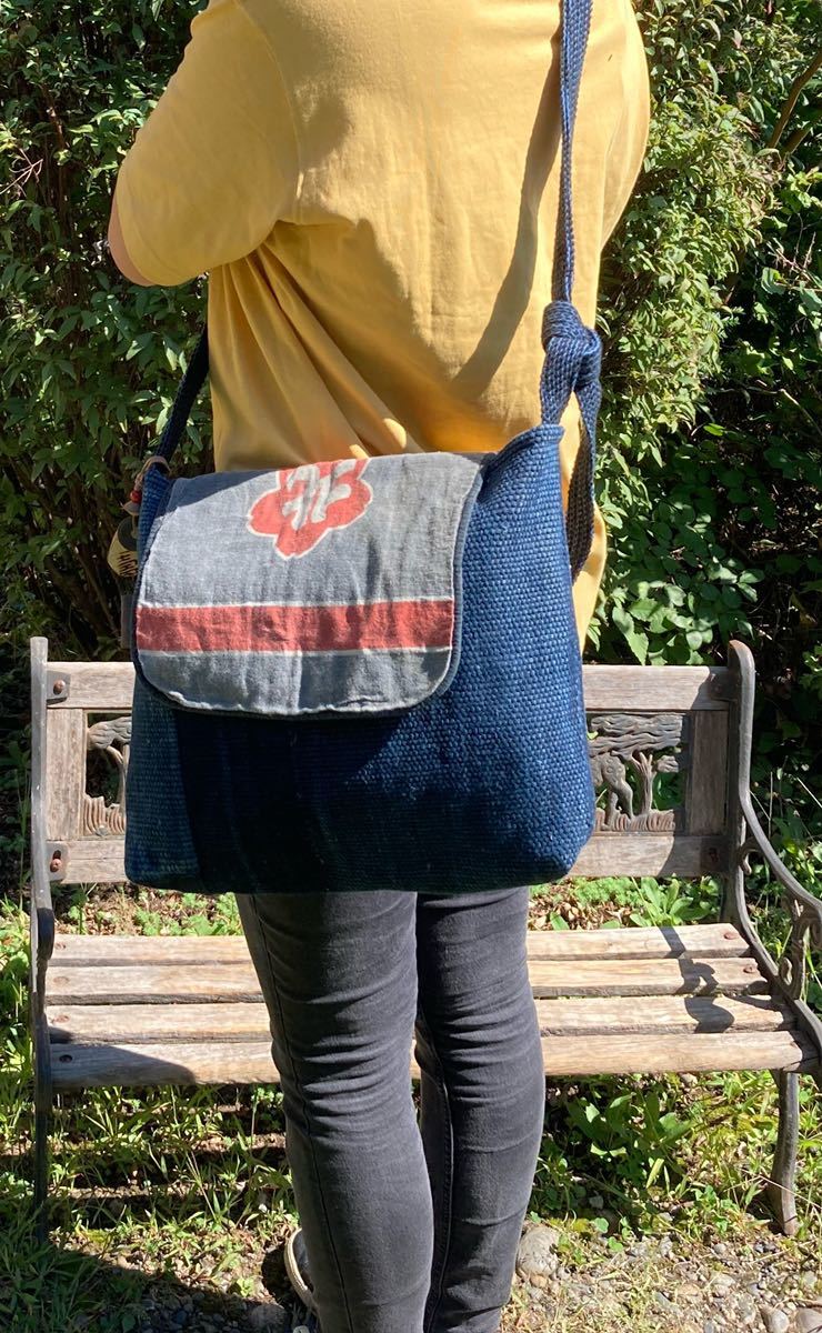 chibisix○○ハンドメイド 古布 バッグ○○刺し子 消防半纏 火消し頭巾  