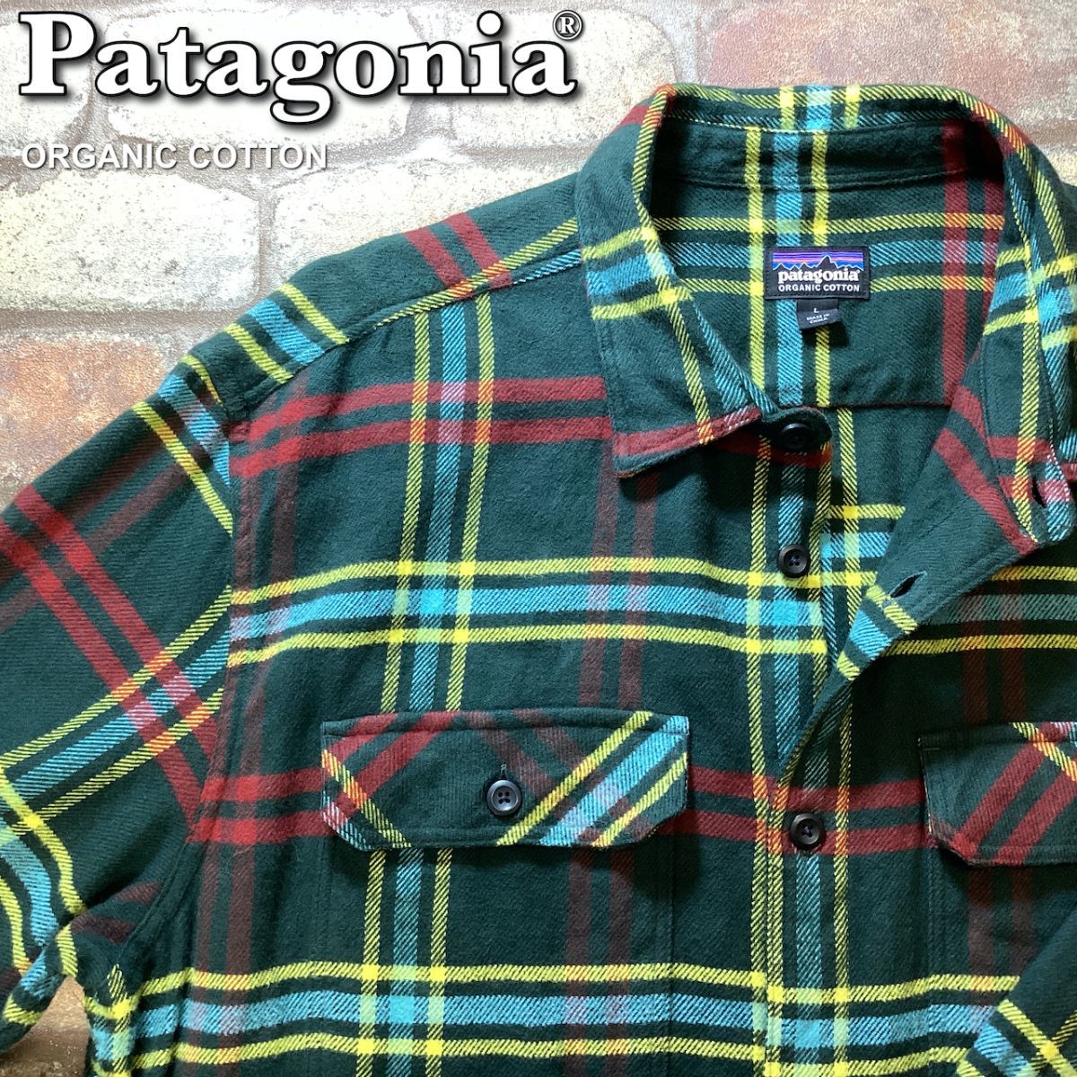 ★USA直輸入★美品＆正規品★【patagonia パタゴニア】オーガニックコットン チェック柄 フィヨルドフランネルシャツ【L】カーキ K3-278