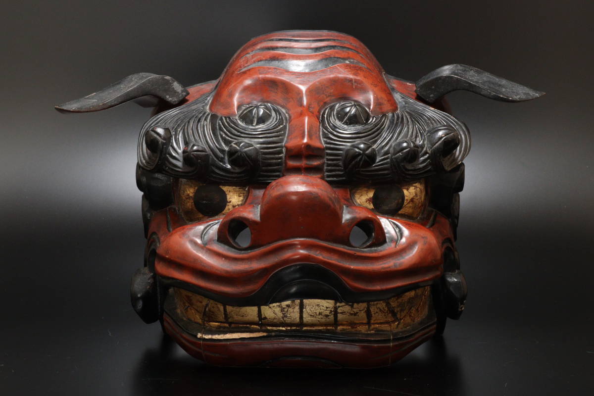 獅子舞 木製 獅子頭 木彫り 置物 Yahoo!オークション 時代物 祭礼 EK08