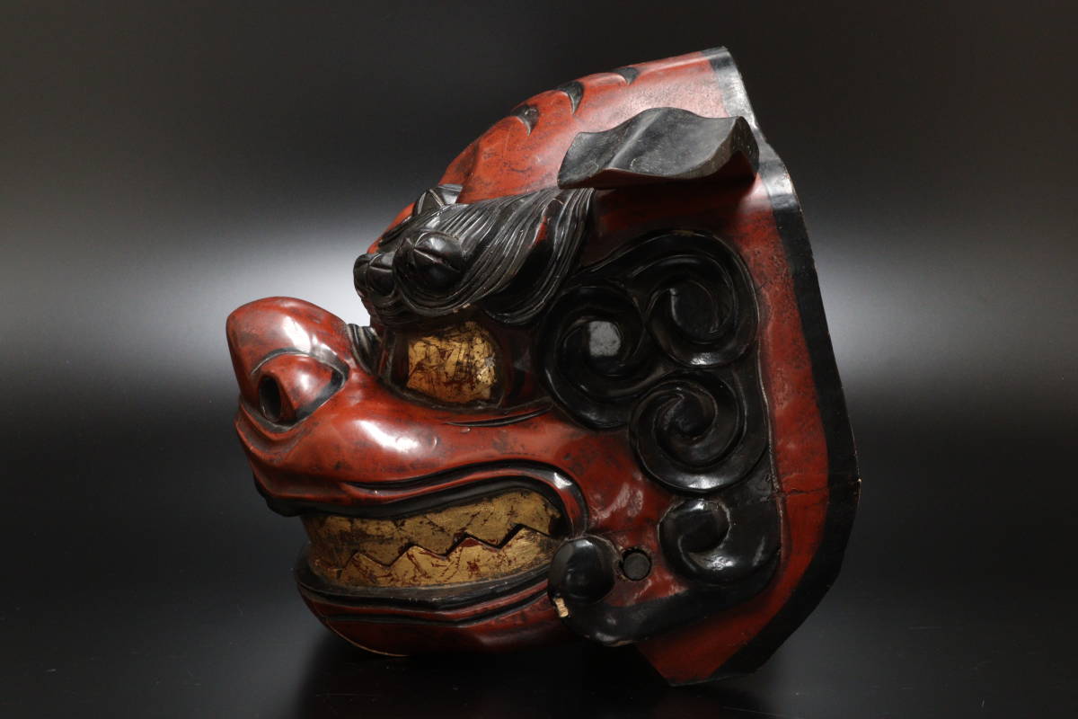 獅子舞 木製 獅子頭 木彫り 置物 Yahoo!オークション 時代物 祭礼 EK08