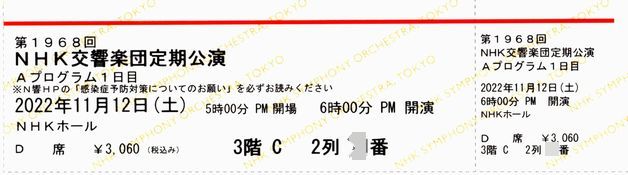 第1968回Ｎ響Ａ定期1日目11/12(土)D席