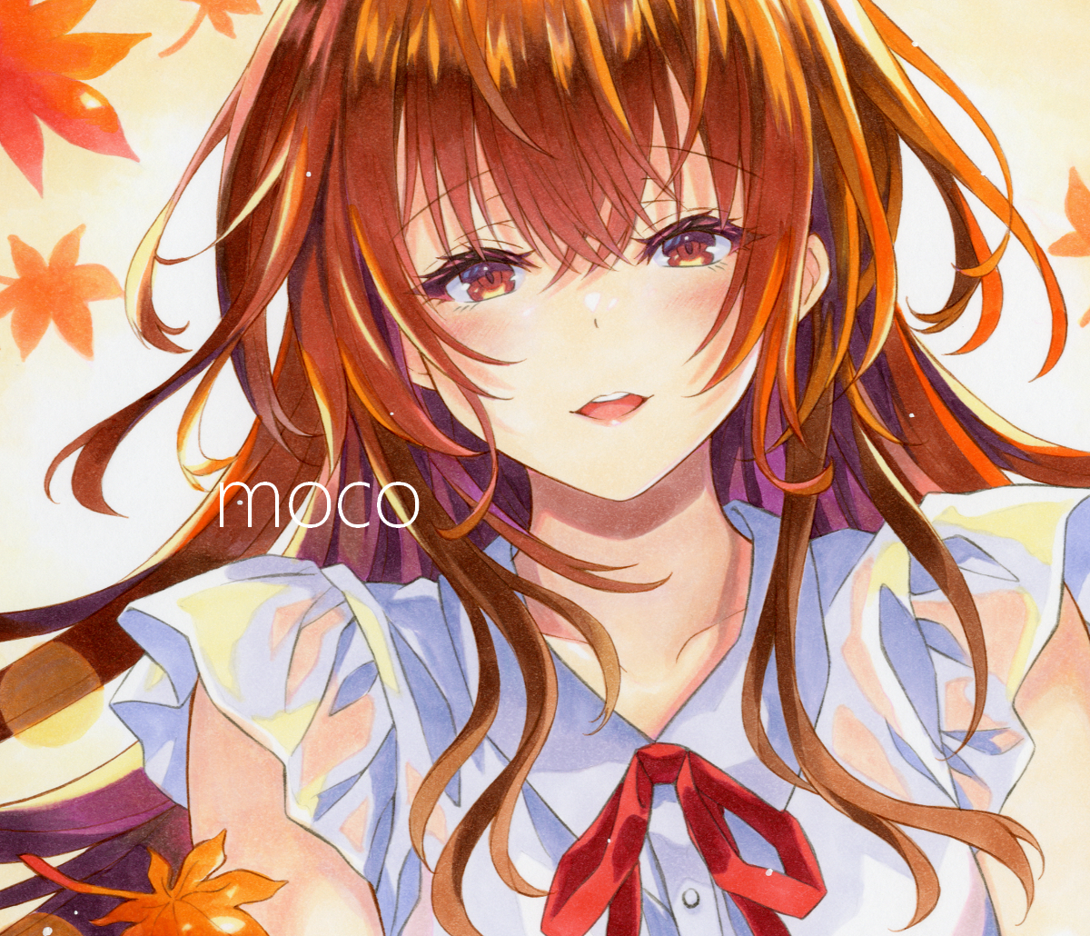 moco 手描きイラスト 「神無月の笑顔」/オリジナル/少女/美人画/絵画