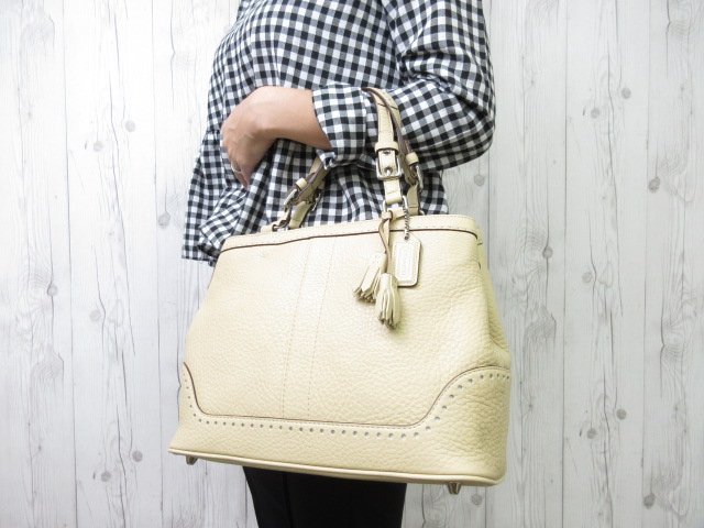大得価，正規品 展示品 COACH コーチ ハンドバッグ バッグ レザー ベージュ 54009m(ハンドバッグ)｜売買されたオークション情報、yahooの商品情報をアーカイブ公開 - オークファン かばん、バッグ