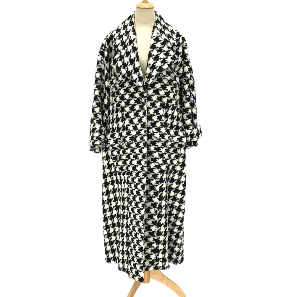 シャネル 19AW ツイード コート ロング ハウンドトゥース P62 36 国内 