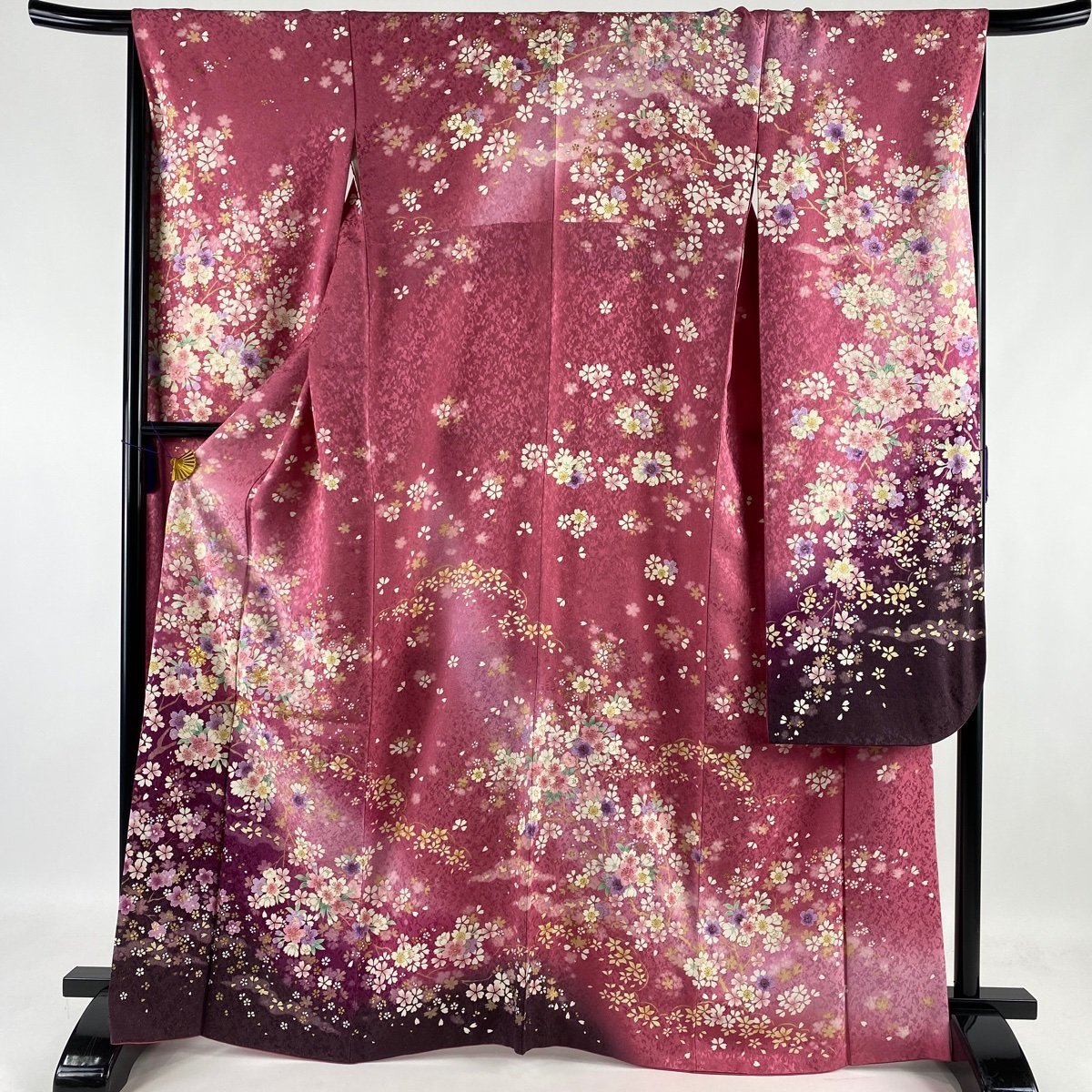 競ナビ】振袖 美品 名品 桜 箔 金通し ピンク 袷 166cm 66cm M 正絹 【